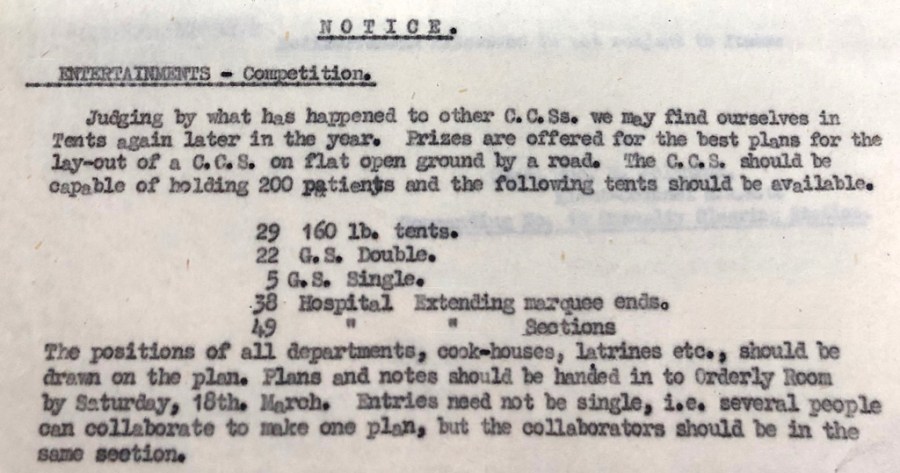 Tent competition Notice, 13 March 1944